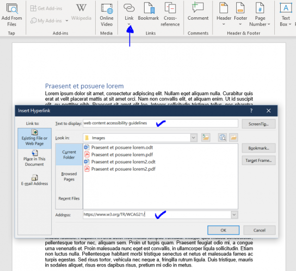 Adding link to Word document